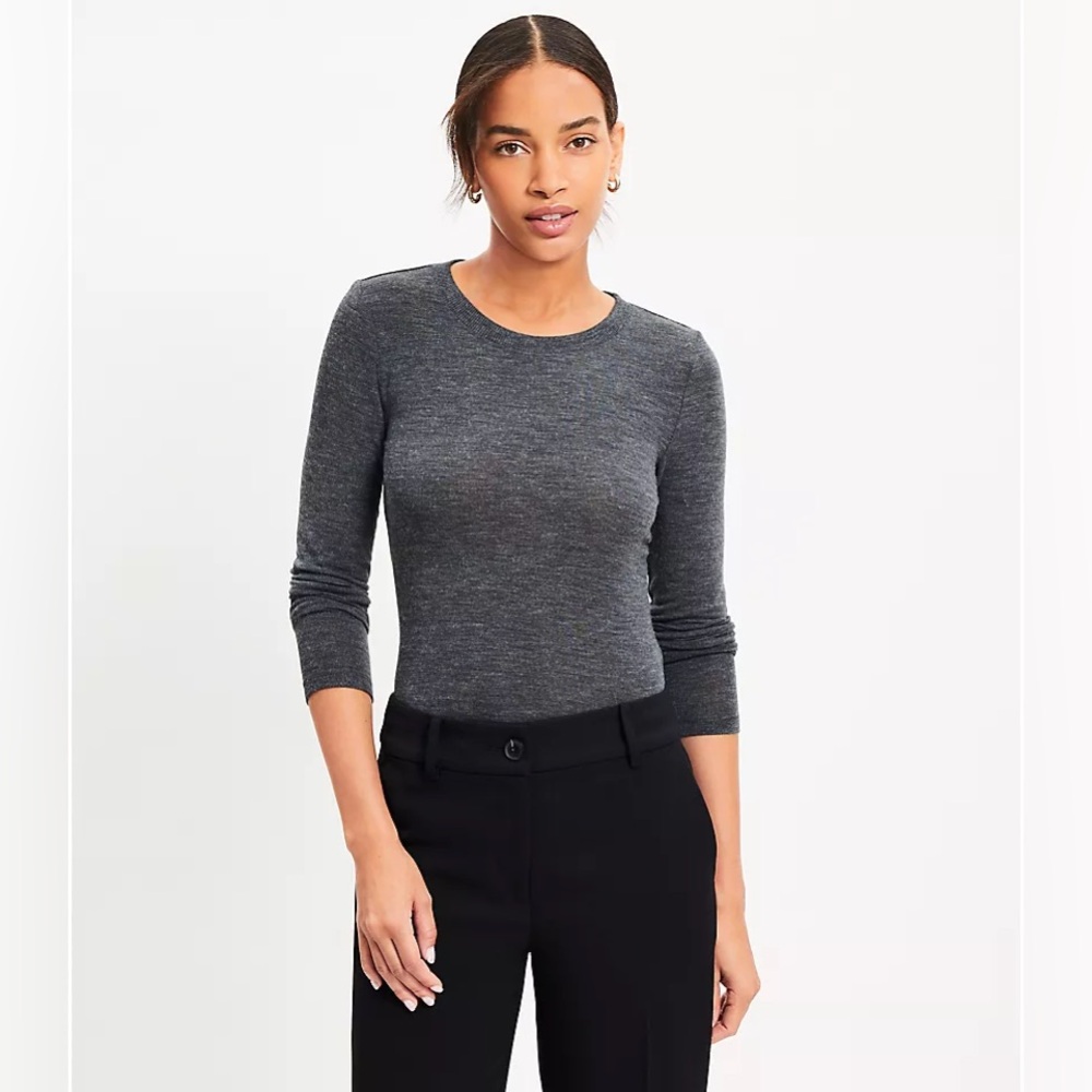 Loft Womens Charcoal Grey‎ Wool Blend Crew Neck Fine Knit Sweater Size M